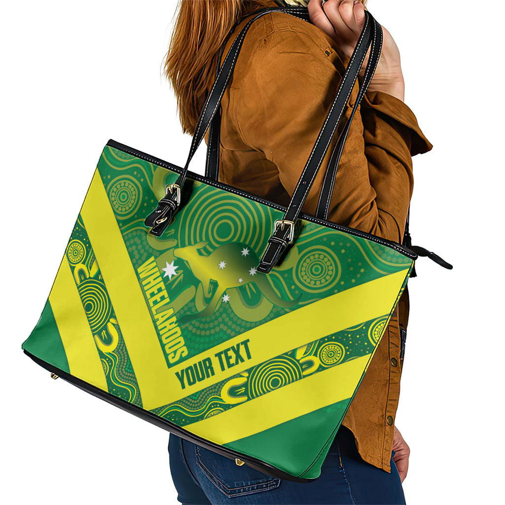 Australia Wheelaroos Rugby Custom Leather Tote Bag Go Aussie Kangaroo Indigenous Art