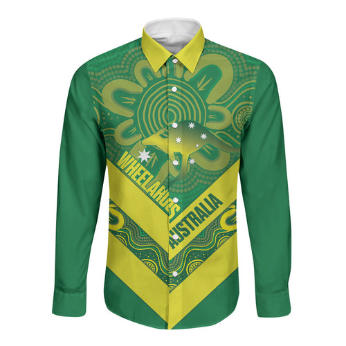 Australia Wheelaroos Rugby Custom Long Sleeve Button Shirt Go Aussie Kangaroo Indigenous Art