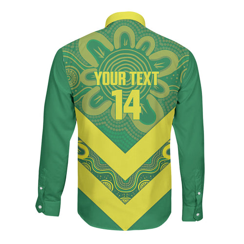 Australia Wheelaroos Rugby Custom Long Sleeve Button Shirt Go Aussie Kangaroo Indigenous Art