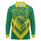 Australia Wheelaroos Rugby Custom Long Sleeve Polo Shirt Go Aussie Kangaroo Indigenous Art