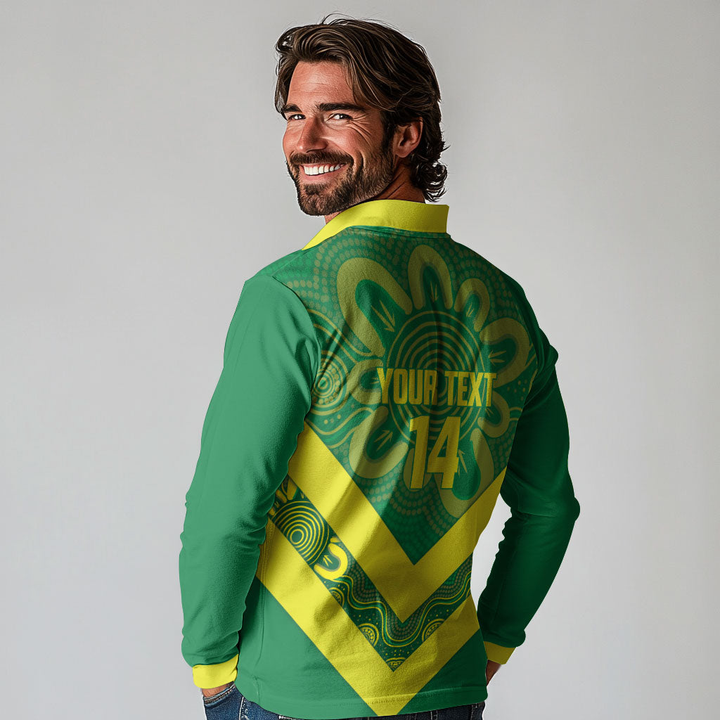 Australia Wheelaroos Rugby Custom Long Sleeve Polo Shirt Go Aussie Kangaroo Indigenous Art
