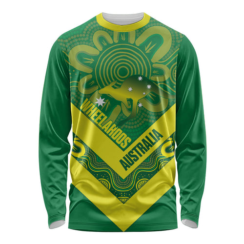Australia Wheelaroos Rugby Custom Long Sleeve Shirt Go Aussie Kangaroo Indigenous Art