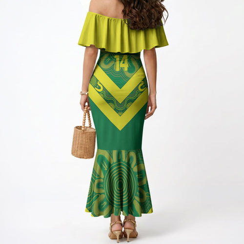 Australia Wheelaroos Rugby Custom Mermaid Dress Go Aussie Kangaroo Indigenous Art