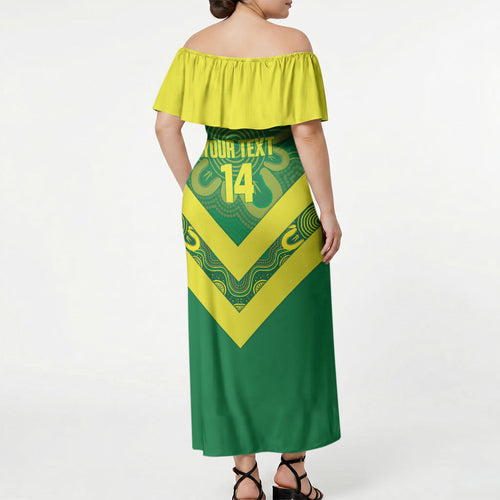 Australia Wheelaroos Rugby Custom Off Shoulder Maxi Dress Go Aussie Kangaroo Indigenous Art