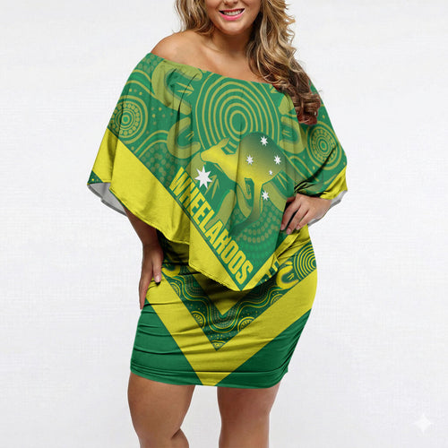 Australia Wheelaroos Rugby Custom Off Shoulder Short Dress Go Aussie Kangaroo Indigenous Art