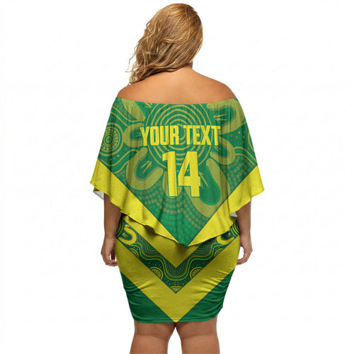 Australia Wheelaroos Rugby Custom Off Shoulder Short Dress Go Aussie Kangaroo Indigenous Art