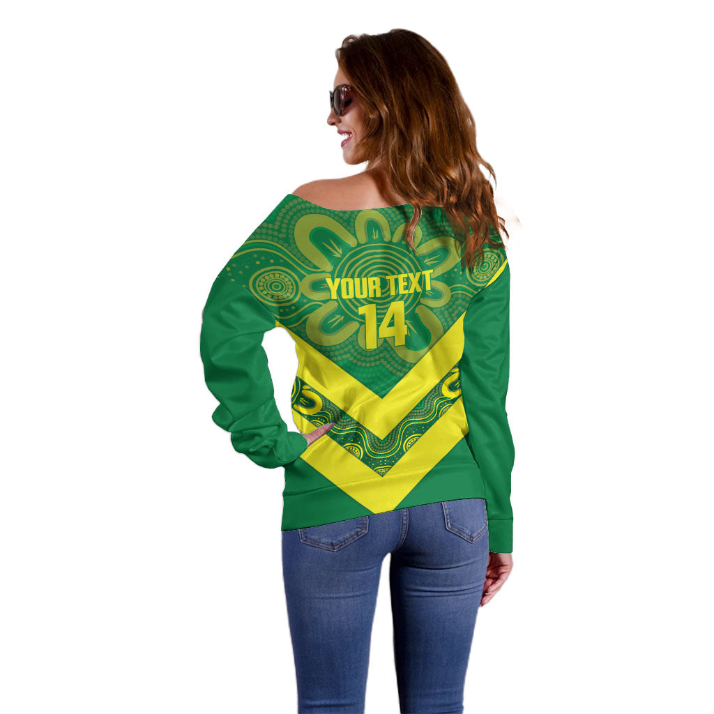 Australia Wheelaroos Rugby Custom Off Shoulder Sweater Go Aussie Kangaroo Indigenous Art