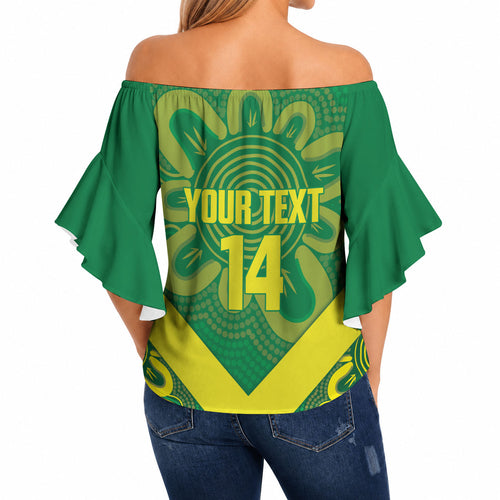 Australia Wheelaroos Rugby Custom Off Shoulder Wrap Waist Top Go Aussie Kangaroo Indigenous Art