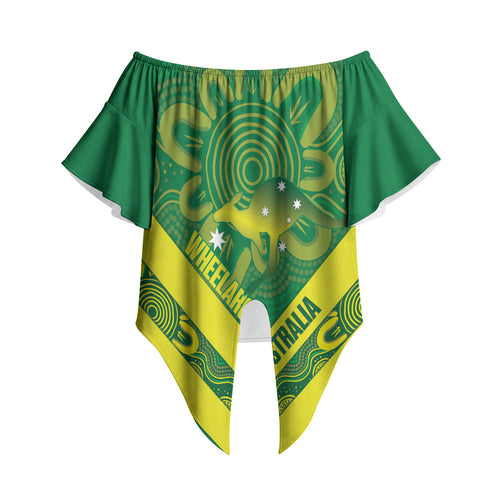 Australia Wheelaroos Rugby Custom Off Shoulder Wrap Waist Top Go Aussie Kangaroo Indigenous Art