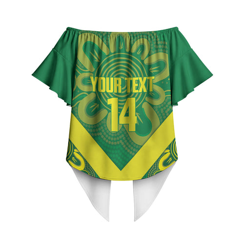 Australia Wheelaroos Rugby Custom Off Shoulder Wrap Waist Top Go Aussie Kangaroo Indigenous Art