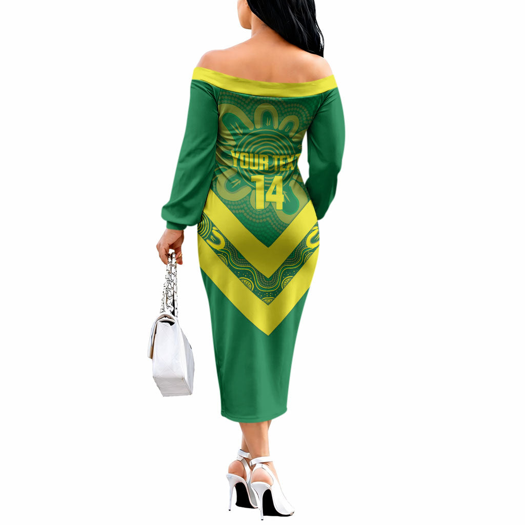 Australia Wheelaroos Rugby Custom Off The Shoulder Long Sleeve Dress Go Aussie Kangaroo Indigenous Art