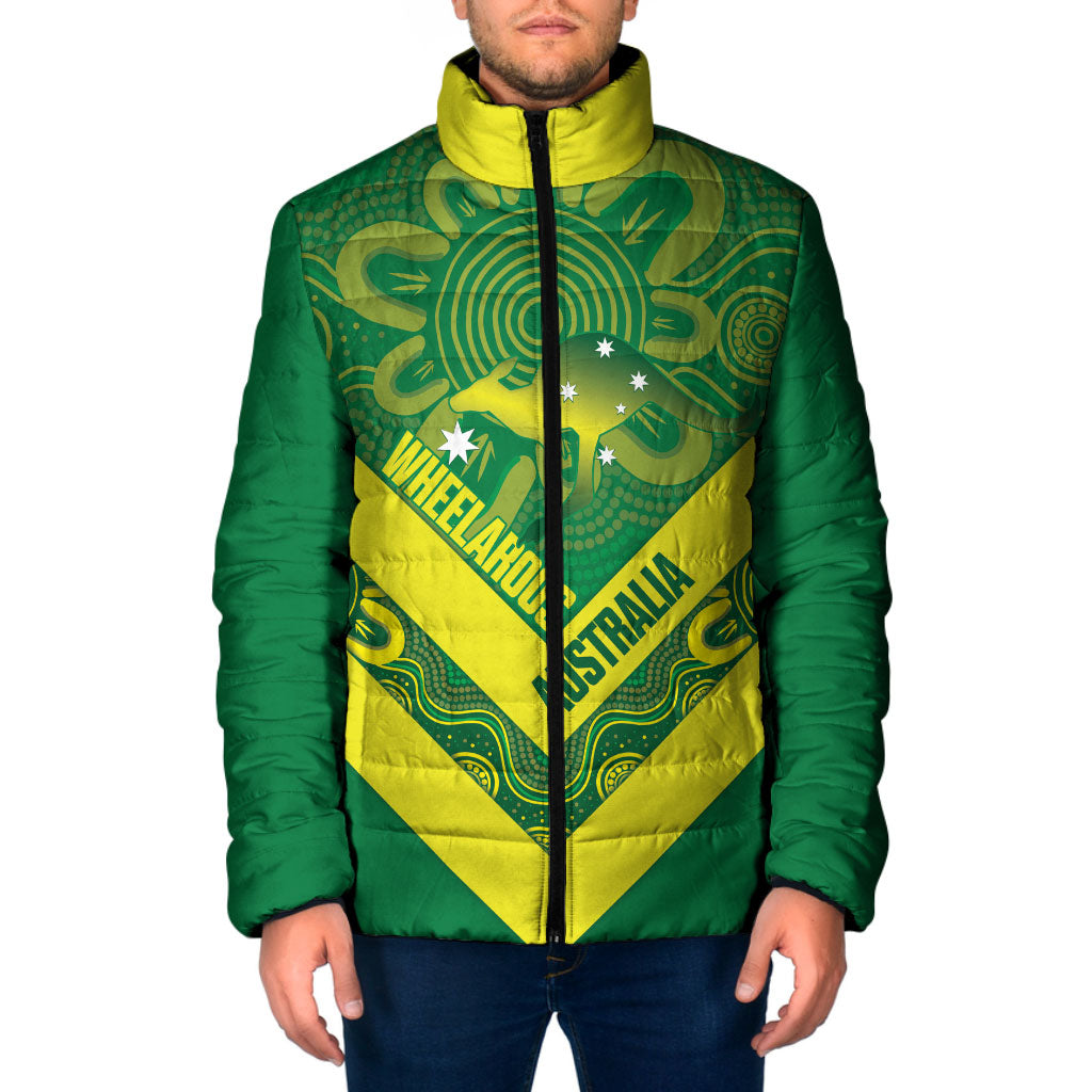 Australia Wheelaroos Rugby Custom Padded Jacket Go Aussie Kangaroo Indigenous Art
