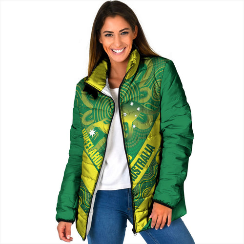 Australia Wheelaroos Rugby Custom Padded Jacket Go Aussie Kangaroo Indigenous Art
