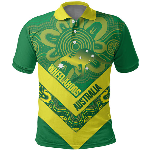 Australia Wheelaroos Rugby Custom Polo Shirt Go Aussie Kangaroo Indigenous Art