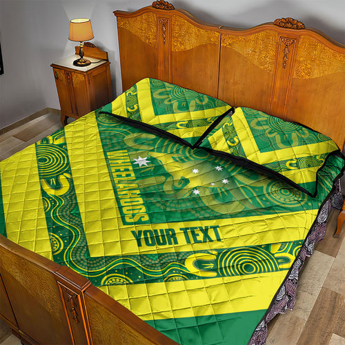 Australia Wheelaroos Rugby Custom Quilt Bed Set Go Aussie Kangaroo Indigenous Art