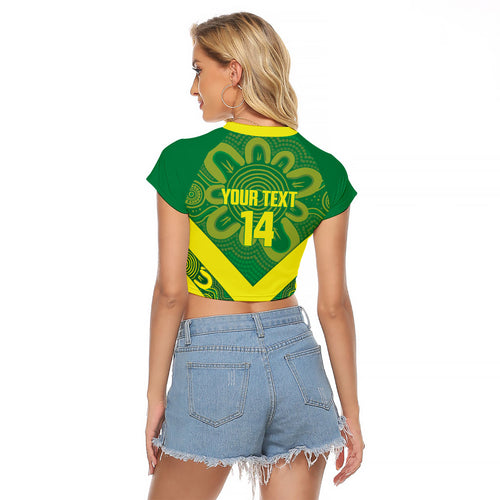 Australia Wheelaroos Rugby Custom Raglan Cropped T Shirt Go Aussie Kangaroo Indigenous Art