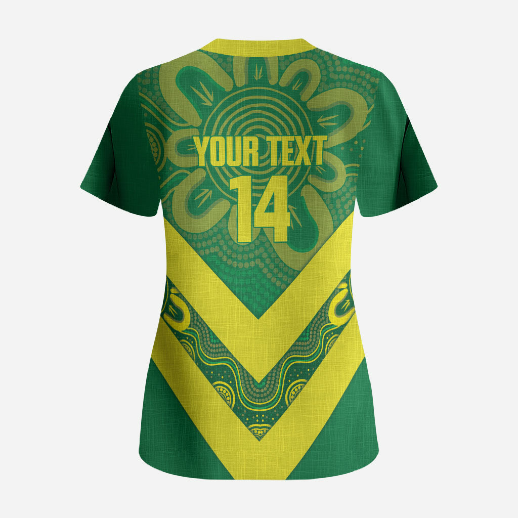 Australia Wheelaroos Rugby Custom Scrub Top Go Aussie Kangaroo Indigenous Art