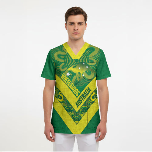 Australia Wheelaroos Rugby Custom Scrub Top Go Aussie Kangaroo Indigenous Art