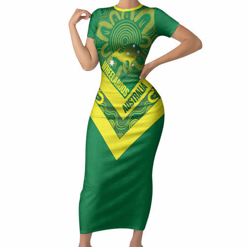 Australia Wheelaroos Rugby Custom Short Sleeve Bodycon Dress Go Aussie Kangaroo Indigenous Art