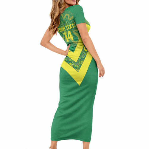 Australia Wheelaroos Rugby Custom Short Sleeve Bodycon Dress Go Aussie Kangaroo Indigenous Art