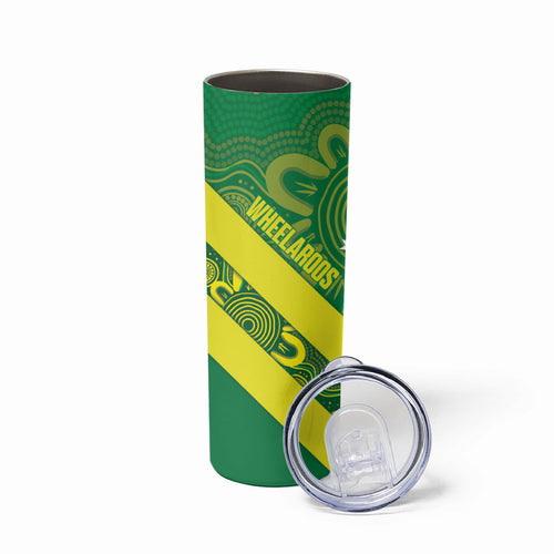 Australia Wheelaroos Rugby Skinny Tumbler Go Aussie Kangaroo Indigenous Art