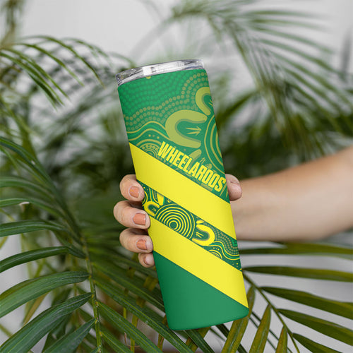 Australia Wheelaroos Rugby Skinny Tumbler Go Aussie Kangaroo Indigenous Art