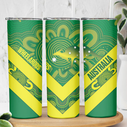 Australia Wheelaroos Rugby Skinny Tumbler Go Aussie Kangaroo Indigenous Art