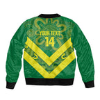 Australia Wheelaroos Rugby Custom Sleeve Zip Bomber Jacket Go Aussie Kangaroo Indigenous Art