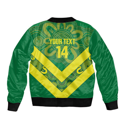 Australia Wheelaroos Rugby Custom Sleeve Zip Bomber Jacket Go Aussie Kangaroo Indigenous Art