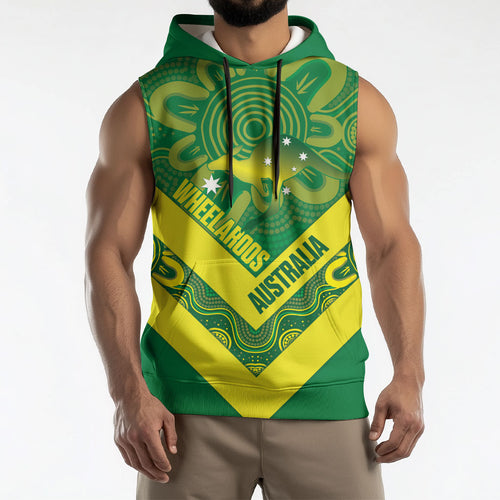 Australia Wheelaroos Rugby Custom Sleeveless Hoodie Go Aussie Kangaroo Indigenous Art