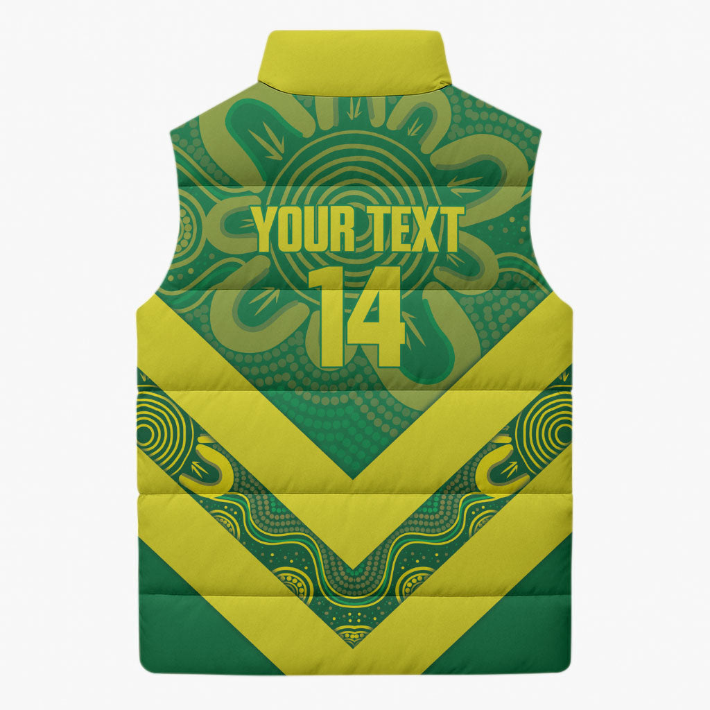Australia Wheelaroos Rugby Custom Sleeveless Puffer Jacket Go Aussie Kangaroo Indigenous Art