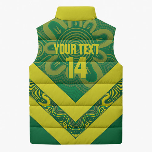 Australia Wheelaroos Rugby Custom Sleeveless Puffer Jacket Go Aussie Kangaroo Indigenous Art