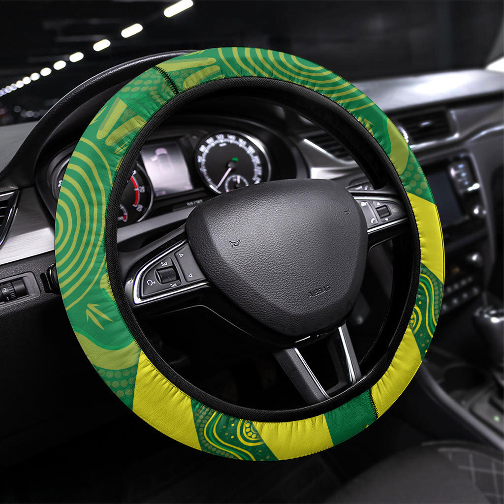 Australia Wheelaroos Rugby Steering Wheel Cover Go Aussie Kangaroo Indigenous Art