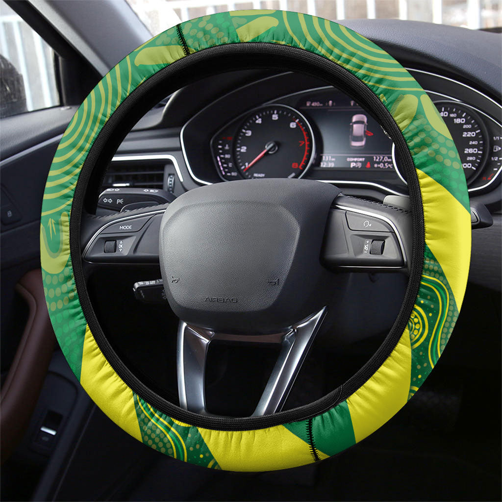 Australia Wheelaroos Rugby Steering Wheel Cover Go Aussie Kangaroo Indigenous Art