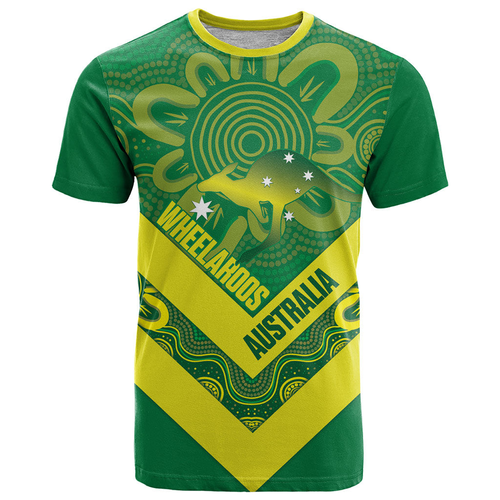 Australia Wheelaroos Rugby Custom T Shirt Go Aussie Kangaroo Indigenous Art