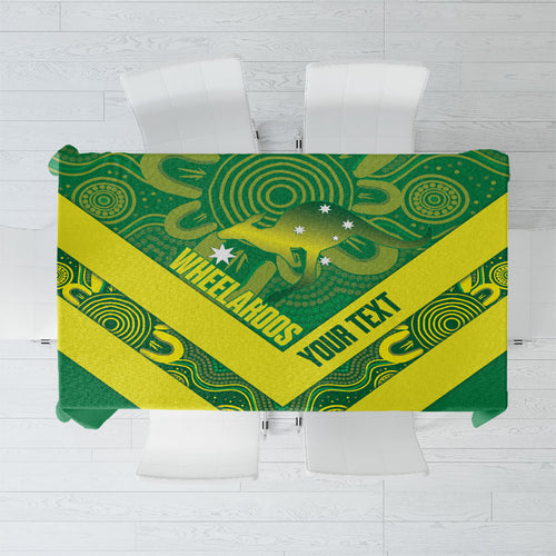 Australia Wheelaroos Rugby Custom Tablecloth Go Aussie Kangaroo Indigenous Art