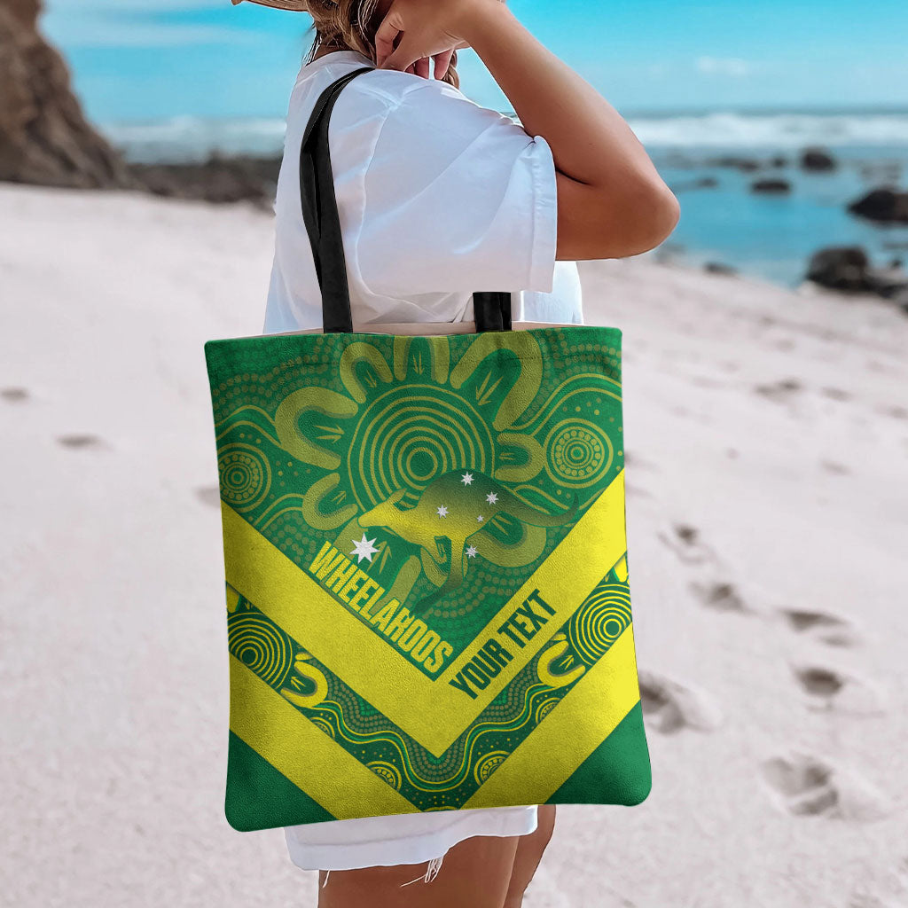 Australia Wheelaroos Rugby Custom Tote Bag Go Aussie Kangaroo Indigenous Art