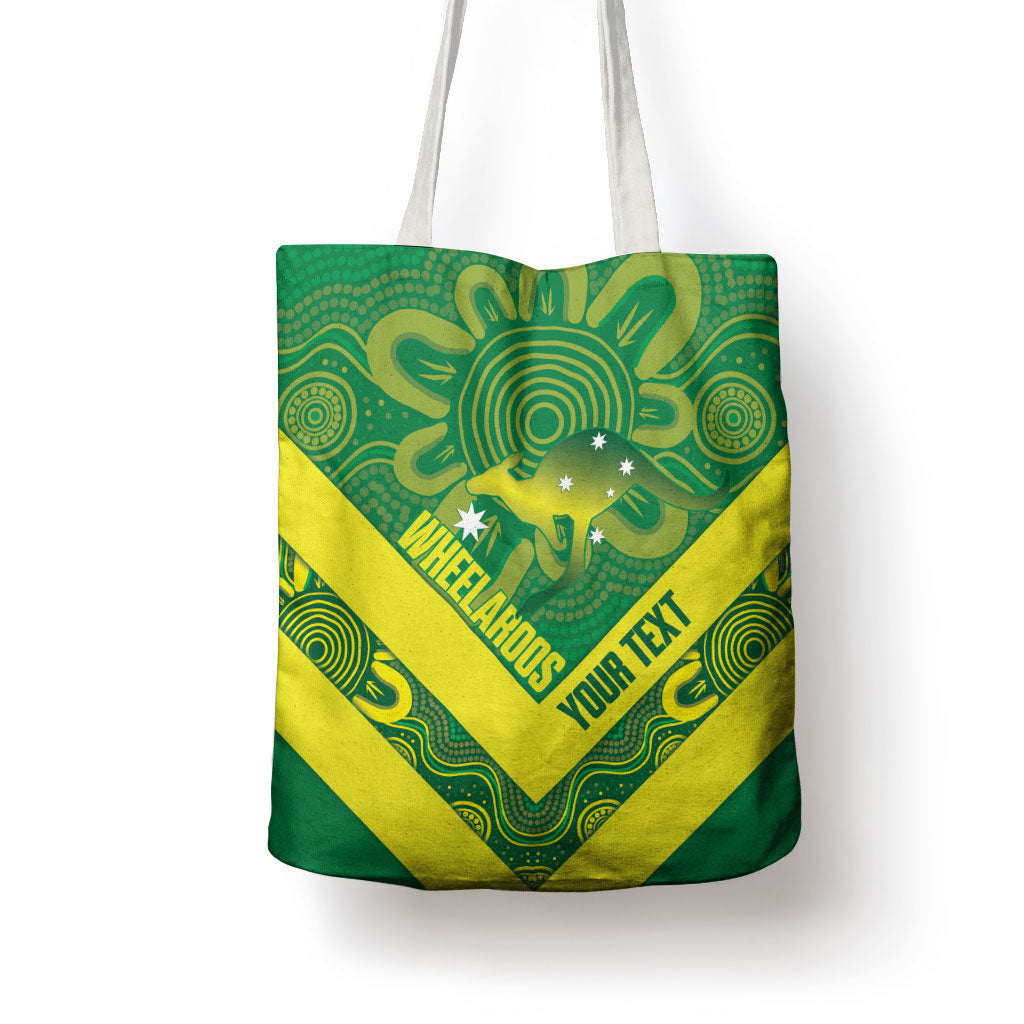Australia Wheelaroos Rugby Custom Tote Bag Go Aussie Kangaroo Indigenous Art