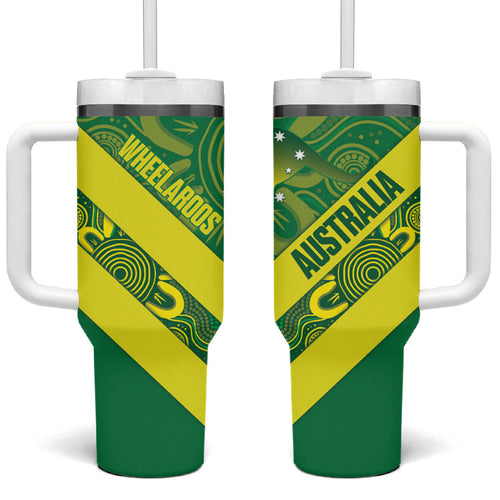 Australia Wheelaroos Rugby Tumbler With Handle Go Aussie Kangaroo Indigenous Art