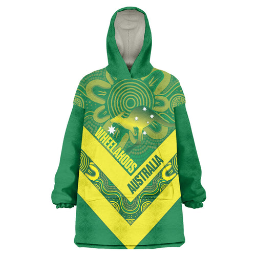 Australia Wheelaroos Rugby Custom Wearable Blanket Hoodie Go Aussie Kangaroo Indigenous Art