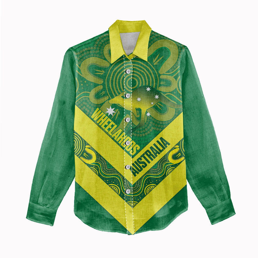 Australia Wheelaroos Rugby Custom Women Casual Shirt Go Aussie Kangaroo Indigenous Art
