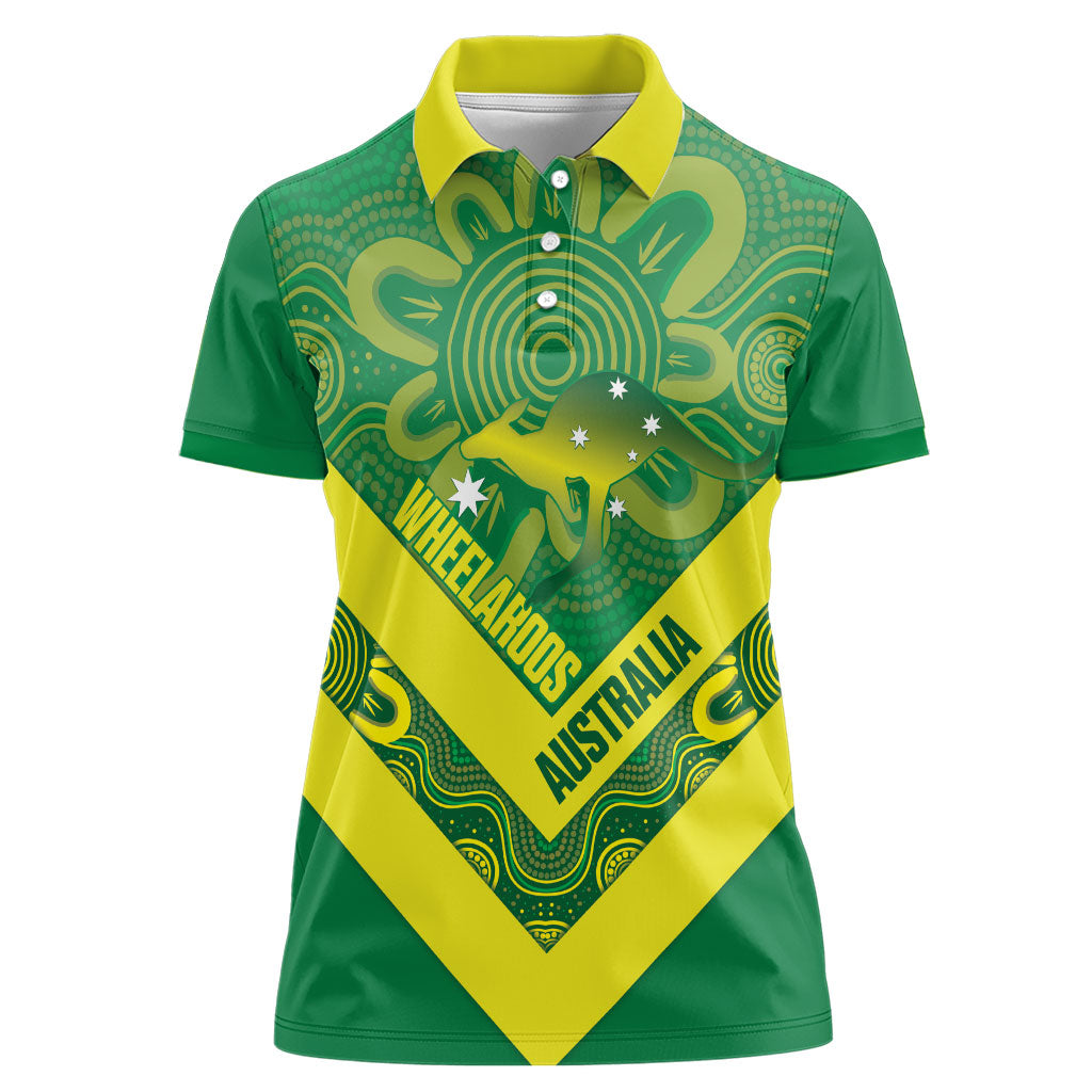 Australia Wheelaroos Rugby Custom Women Polo Shirt Go Aussie Kangaroo Indigenous Art
