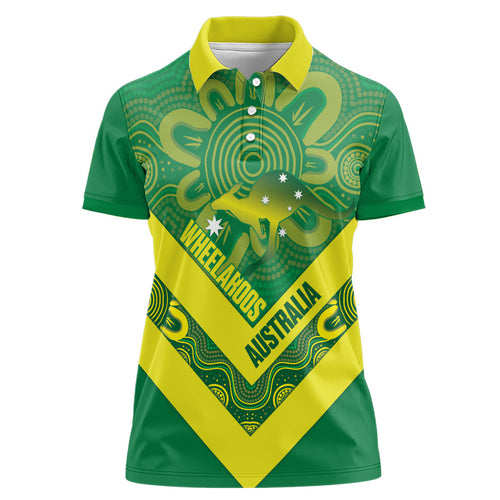 Australia Wheelaroos Rugby Custom Women Polo Shirt Go Aussie Kangaroo Indigenous Art