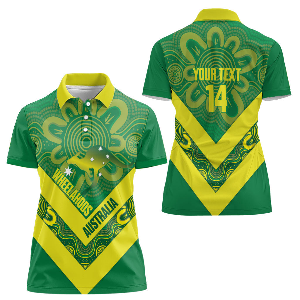 Australia Wheelaroos Rugby Custom Women Polo Shirt Go Aussie Kangaroo Indigenous Art