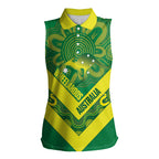 Australia Wheelaroos Rugby Custom Women Sleeveless Polo Shirt Go Aussie Kangaroo Indigenous Art