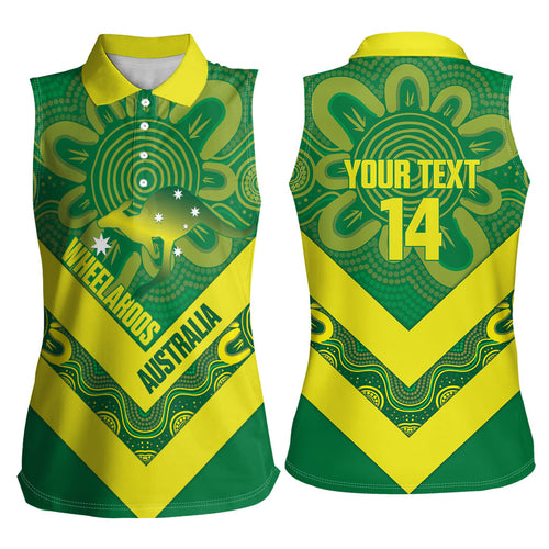 Australia Wheelaroos Rugby Custom Women Sleeveless Polo Shirt Go Aussie Kangaroo Indigenous Art