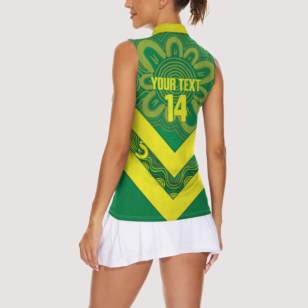 Australia Wheelaroos Rugby Custom Women Sleeveless Polo Shirt Go Aussie Kangaroo Indigenous Art