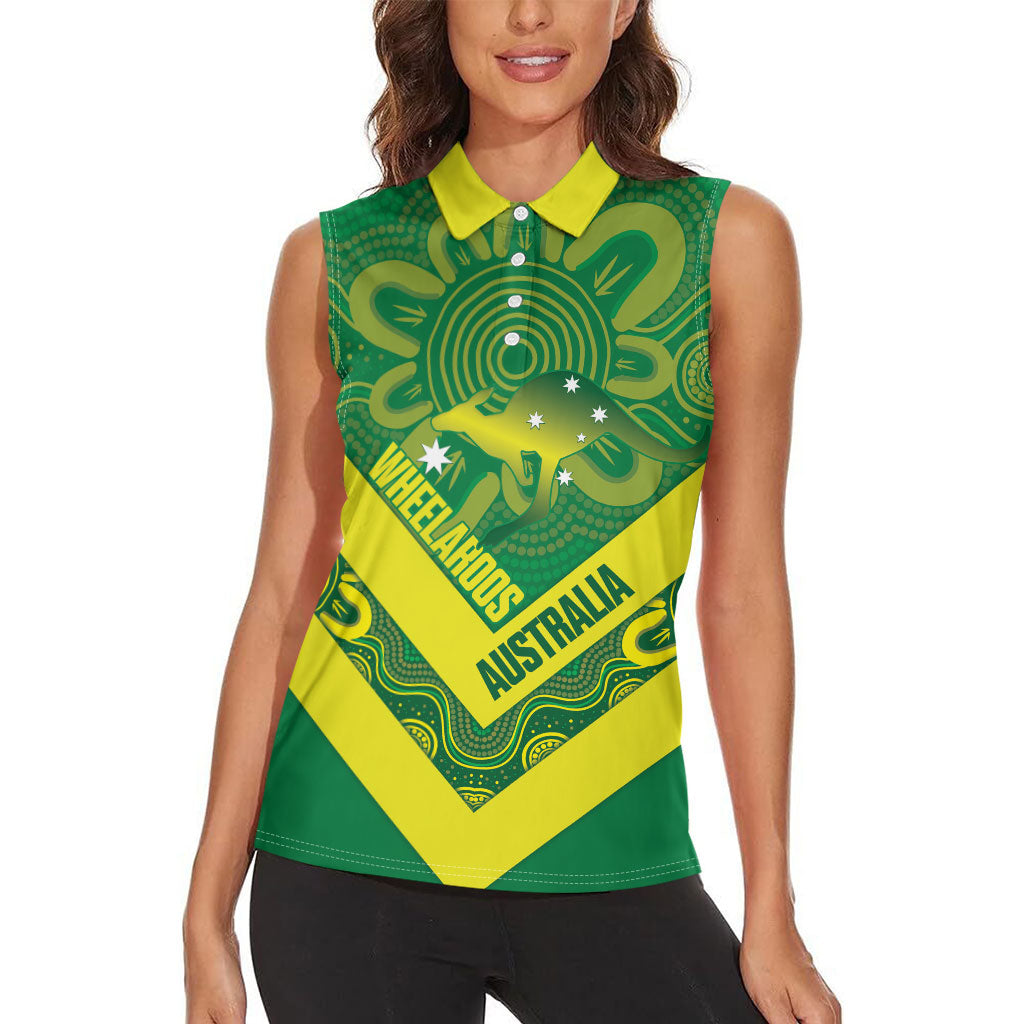 Australia Wheelaroos Rugby Custom Women Sleeveless Polo Shirt Go Aussie Kangaroo Indigenous Art