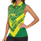 Australia Wheelaroos Rugby Custom Women Sleeveless Polo Shirt Go Aussie Kangaroo Indigenous Art