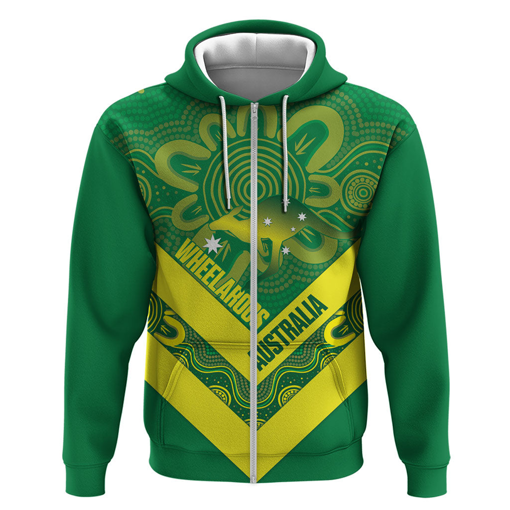 Australia Wheelaroos Rugby Custom Zip Hoodie Go Aussie Kangaroo Indigenous Art